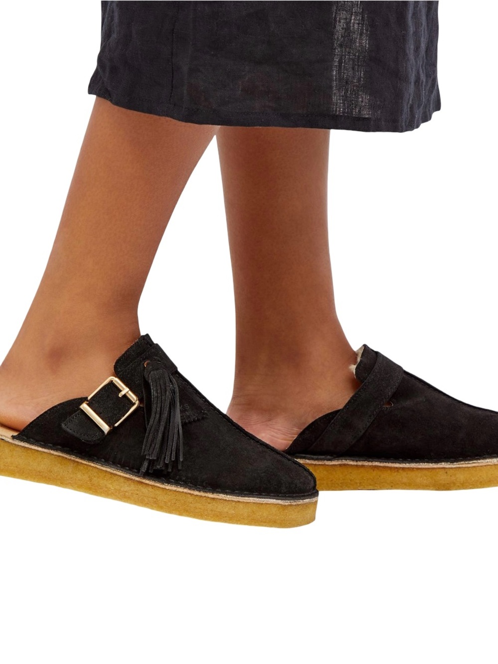 Clark’s Original | Women’s  Black Suede Slide Mules with Tassel and Buckle | 7 - Picture 2 of 9